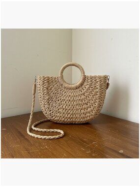 Handwoven Straw Tote Bag with Drawstring Closure, Large Summer Beach Bag